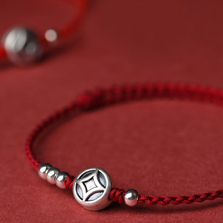 Bransoletka na kostkę z zawieszką z miedzi i Buddha Stones ze srebra próby 999, wykonana ręcznie z mocnego sznurka. - image 6