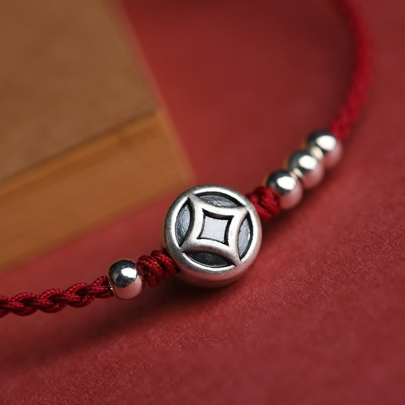 Bransoletka na kostkę z zawieszką z miedzi i Buddha Stones ze srebra próby 999, wykonana ręcznie z mocnego sznurka. - image 7