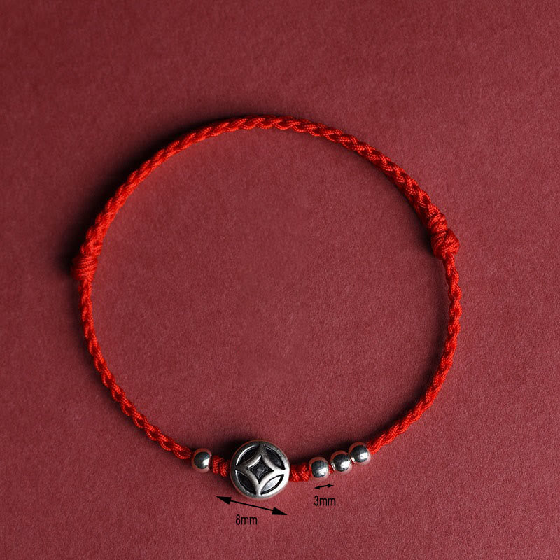 Bransoletka na kostkę z zawieszką z miedzi i Buddha Stones ze srebra próby 999, wykonana ręcznie z mocnego sznurka. - image 3