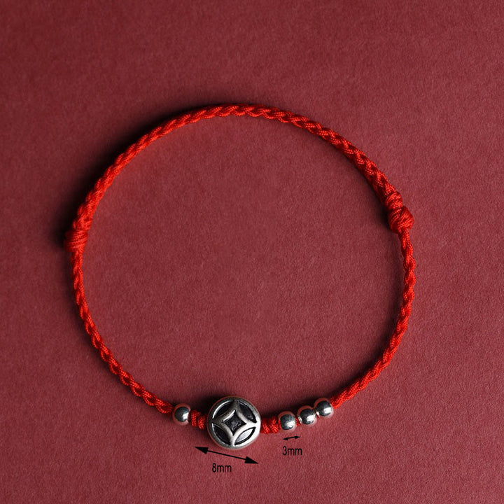 Bransoletka na kostkę z zawieszką z miedzi i Buddha Stones ze srebra próby 999, wykonana ręcznie z mocnego sznurka. - image 3