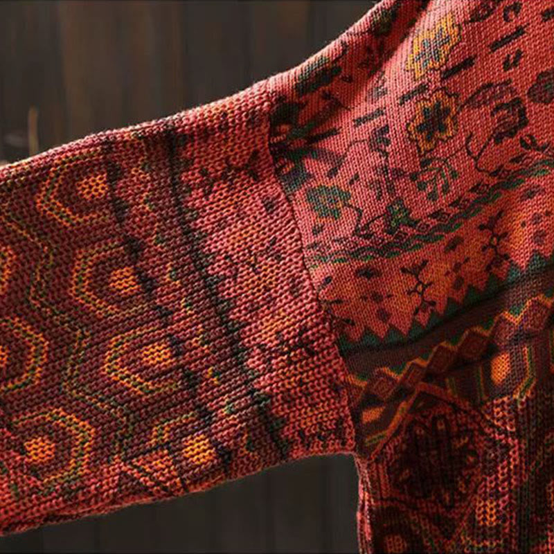 Bluza damska z długim rękawem i dzianinowym kapturem z motywem Buddha Stones w paski i geometryczne kwiaty - image 8