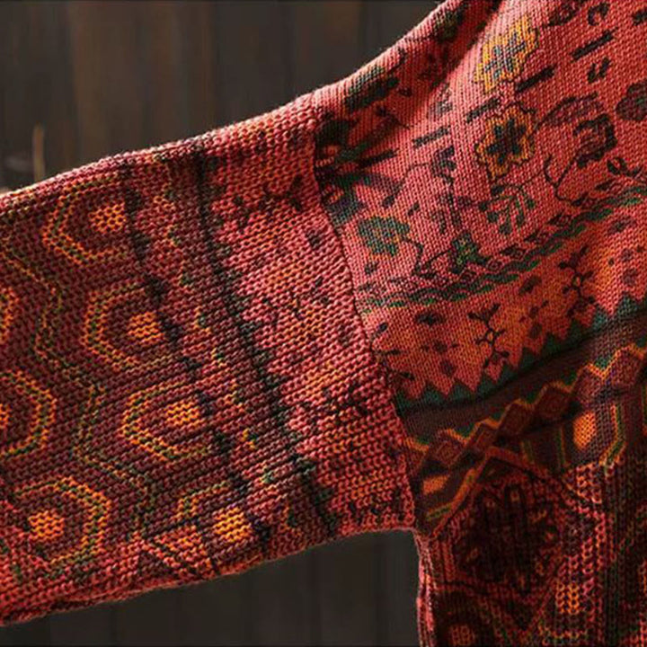 Bluza damska z długim rękawem i dzianinowym kapturem z motywem Buddha Stones w paski i geometryczne kwiaty - image 8