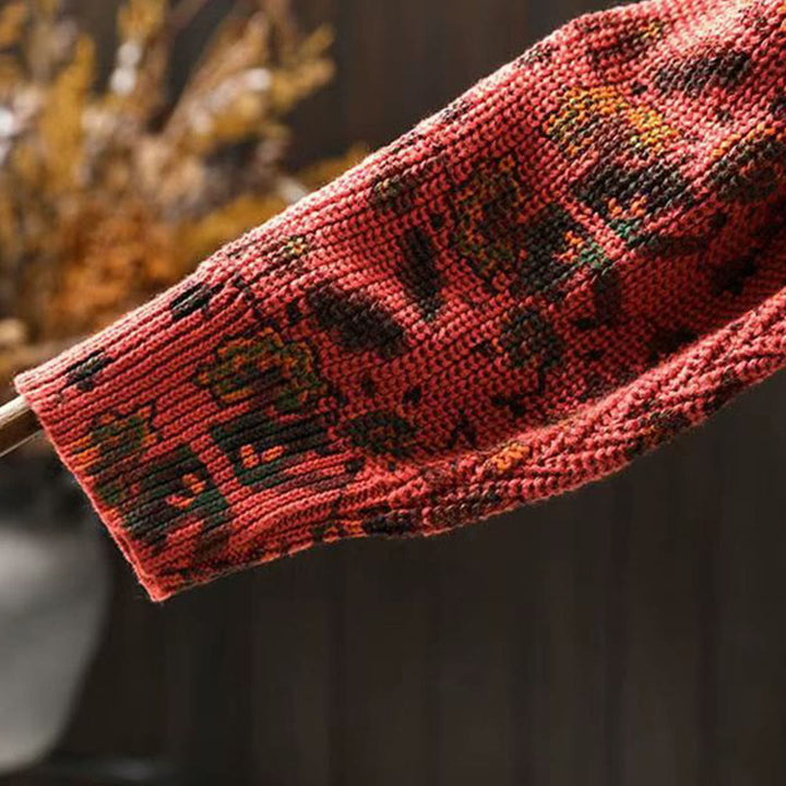 Bluza damska z długim rękawem i dzianinowym kapturem z motywem Buddha Stones w paski i geometryczne kwiaty - image 7