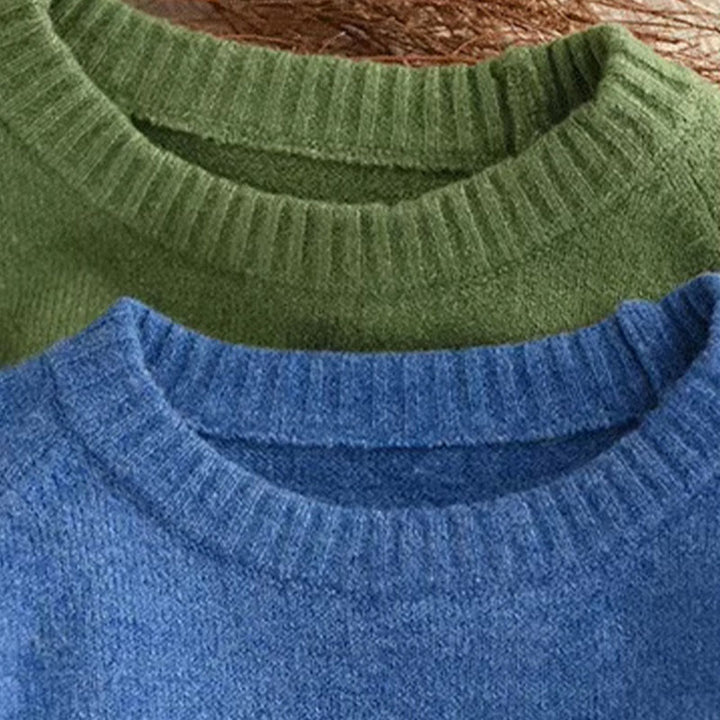 Zimowy sweter damski z dzianiny bawełnianej z okrągłym dekoltem i długim rękawem "Buddha Stones" - image 7