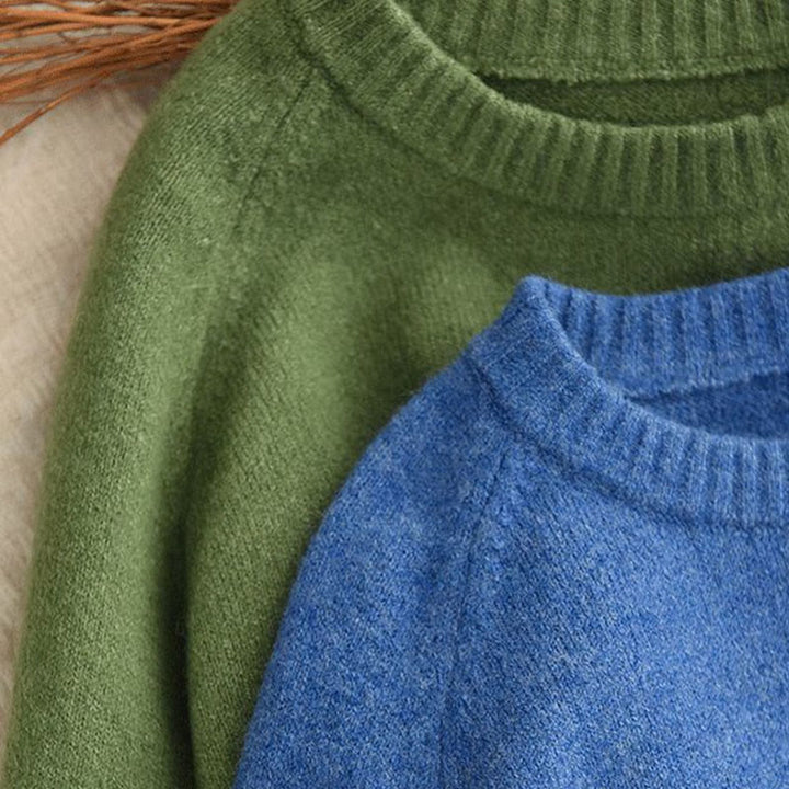 Zimowy sweter damski z dzianiny bawełnianej z okrągłym dekoltem i długim rękawem "Buddha Stones" - image 8