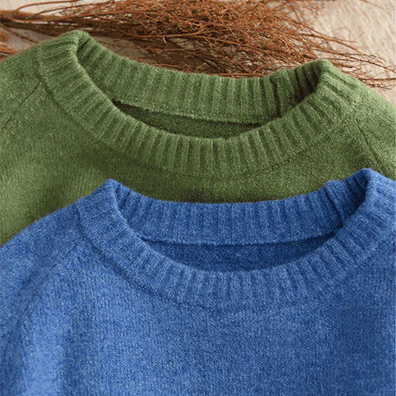 Zimowy sweter damski z dzianiny bawełnianej z okrągłym dekoltem i długim rękawem "Buddha Stones" - image 6