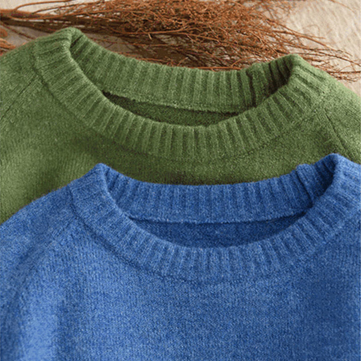 Zimowy sweter damski z dzianiny bawełnianej z okrągłym dekoltem i długim rękawem "Buddha Stones" - image 6