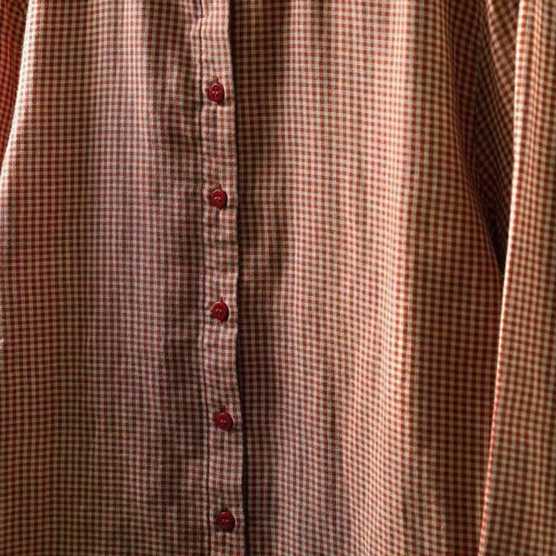 Koszula damska z bawełny z długim rękawem i kołnierzykiem z falbanką w kratkę Buddha Stones Fall Tiny Plaid Button Down - image 8