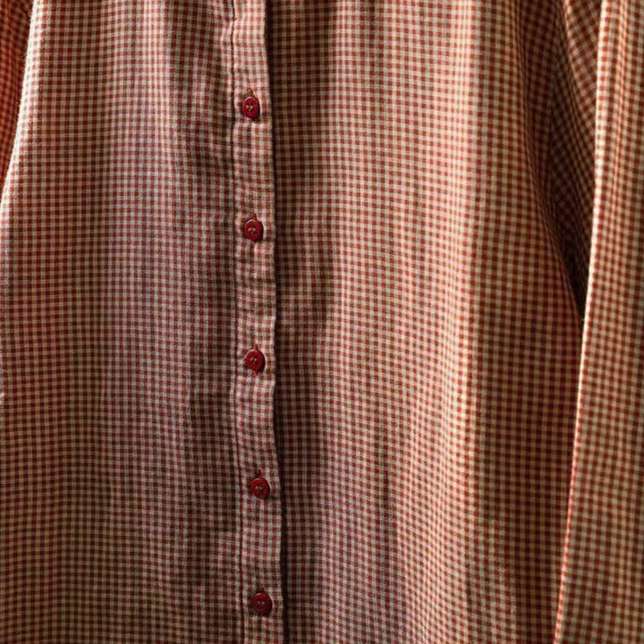 Koszula damska z bawełny z długim rękawem i kołnierzykiem z falbanką w kratkę Buddha Stones Fall Tiny Plaid Button Down - image 8