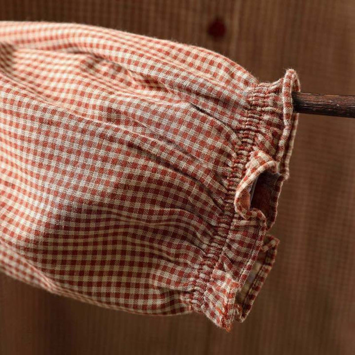 Koszula damska z bawełny z długim rękawem i kołnierzykiem z falbanką w kratkę Buddha Stones Fall Tiny Plaid Button Down - image 10