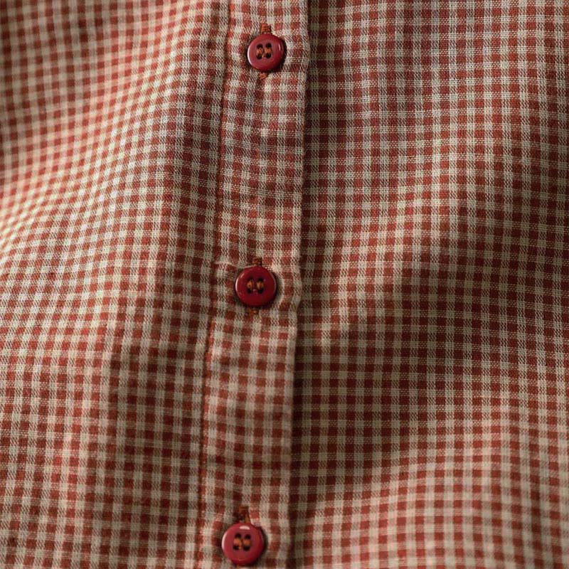 Koszula damska z bawełny z długim rękawem i kołnierzykiem z falbanką w kratkę Buddha Stones Fall Tiny Plaid Button Down - image 7