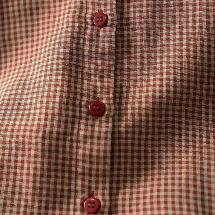 Koszula damska z bawełny z długim rękawem i kołnierzykiem z falbanką w kratkę Buddha Stones Fall Tiny Plaid Button Down - image 7