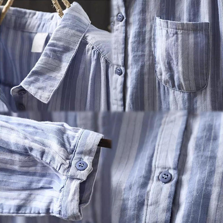 Koszula damska bawełniana z długim rękawem i kołnierzykiem w pionowe paski z Buddha Stones - image 12