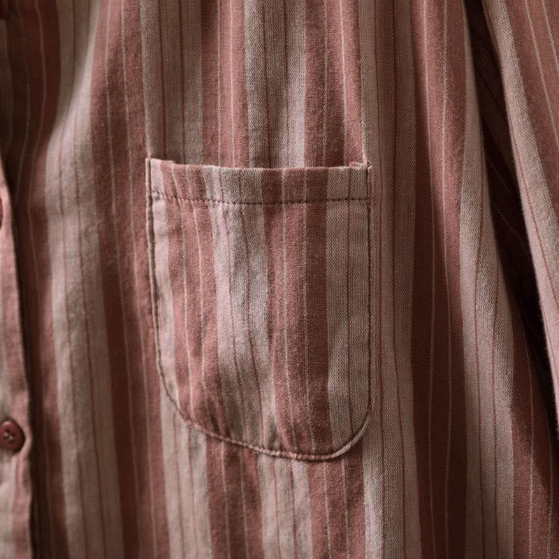 Koszula damska bawełniana z długim rękawem i kołnierzykiem w pionowe paski z Buddha Stones - image 16