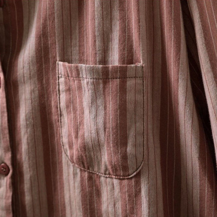 Koszula damska bawełniana z długim rękawem i kołnierzykiem w pionowe paski z Buddha Stones - image 16