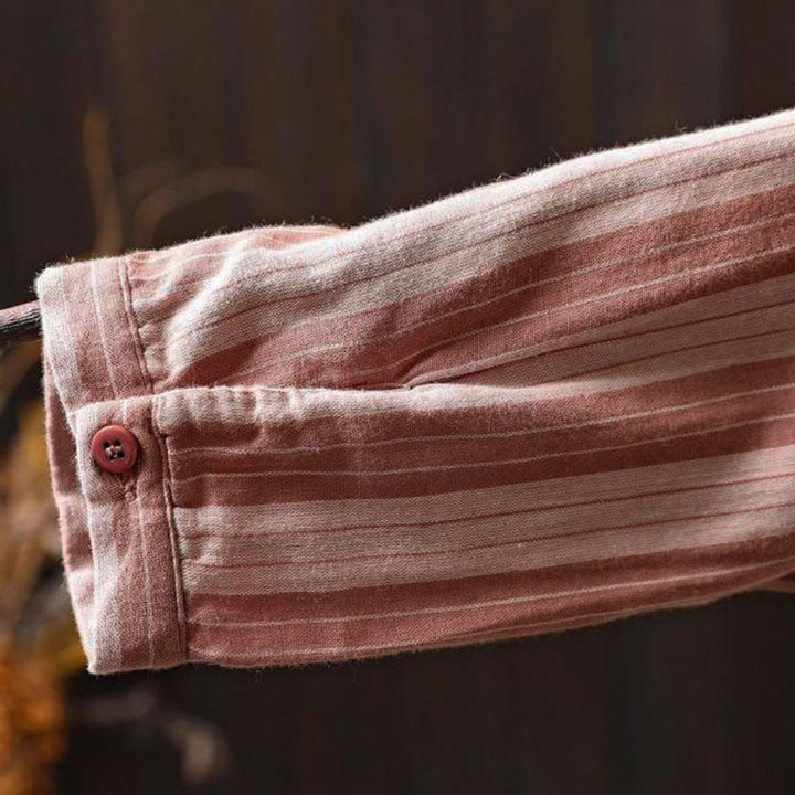 Koszula damska bawełniana z długim rękawem i kołnierzykiem w pionowe paski z Buddha Stones - image 22