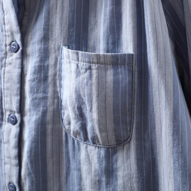 Koszula damska bawełniana z długim rękawem i kołnierzykiem w pionowe paski z Buddha Stones - image 6