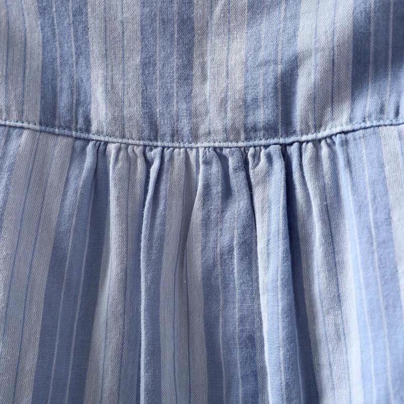 Koszula damska bawełniana z długim rękawem i kołnierzykiem w pionowe paski z Buddha Stones - image 5