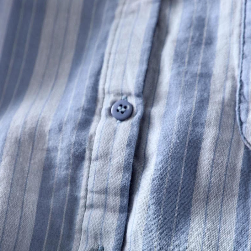 Koszula damska bawełniana z długim rękawem i kołnierzykiem w pionowe paski z Buddha Stones - image 7