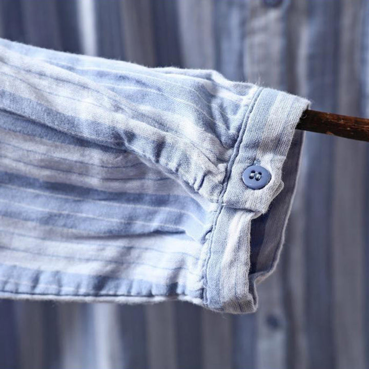 Koszula damska bawełniana z długim rękawem i kołnierzykiem w pionowe paski z Buddha Stones - image 9