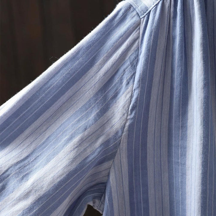 Koszula damska bawełniana z długim rękawem i kołnierzykiem w pionowe paski z Buddha Stones - image 10