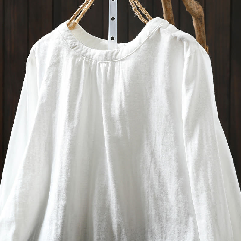 Koszula damska z bawełny z długim rękawem i okrągłym dekoltem z tyłu, zapinana na guziki i ozdobiona Buddha Stones - image 14