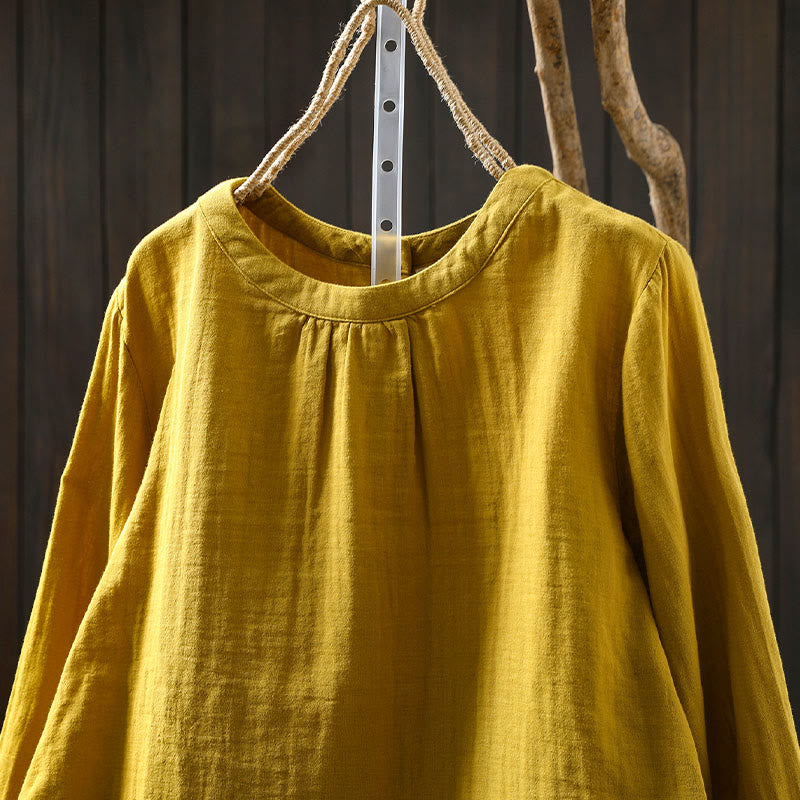 Koszula damska z bawełny z długim rękawem i okrągłym dekoltem z tyłu, zapinana na guziki i ozdobiona Buddha Stones - image 10