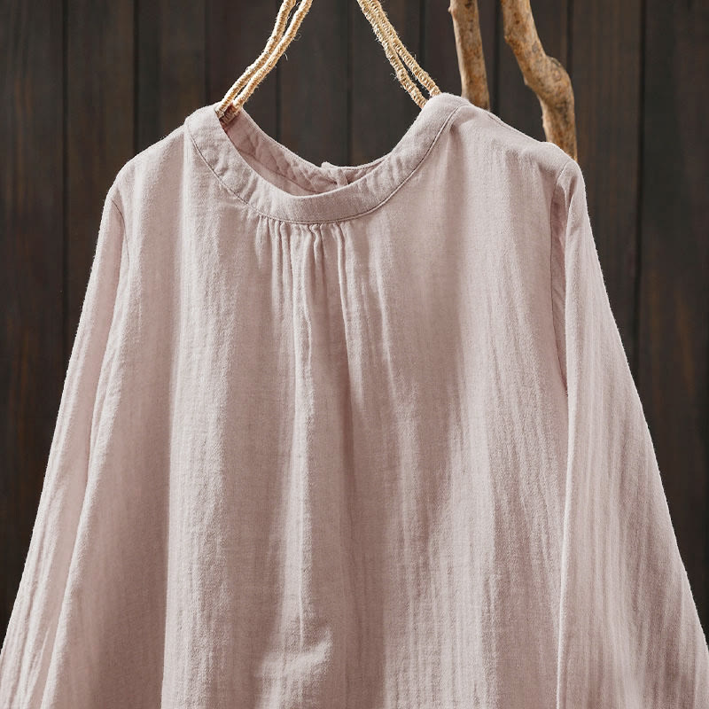 Koszula damska z bawełny z długim rękawem i okrągłym dekoltem z tyłu, zapinana na guziki i ozdobiona Buddha Stones - image 3