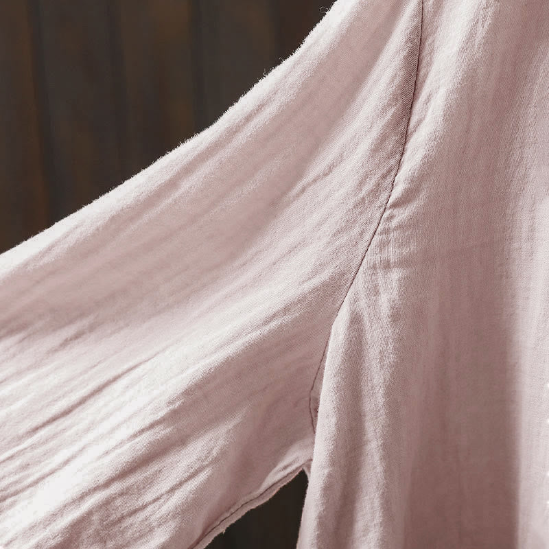 Koszula damska z bawełny z długim rękawem i okrągłym dekoltem z tyłu, zapinana na guziki i ozdobiona Buddha Stones - image 6