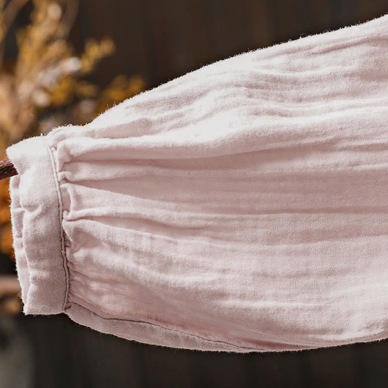 Koszula damska z bawełny z długim rękawem i okrągłym dekoltem z tyłu, zapinana na guziki i ozdobiona Buddha Stones - image 7