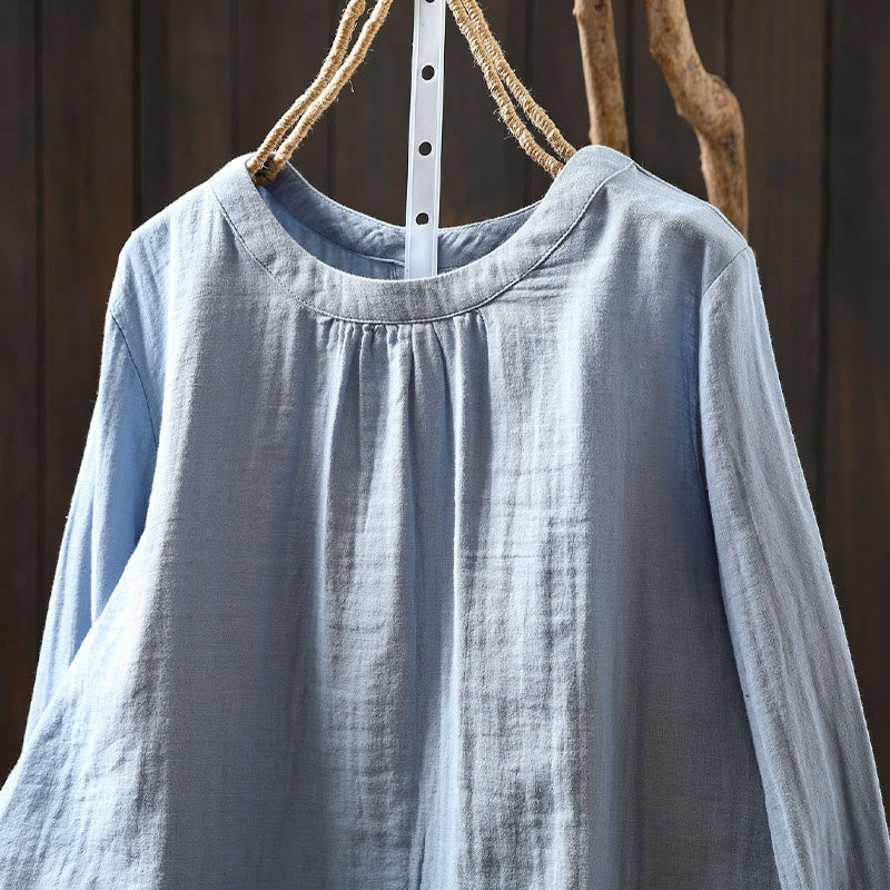 Koszula damska z bawełny z długim rękawem i okrągłym dekoltem z tyłu, zapinana na guziki i ozdobiona Buddha Stones - image 12