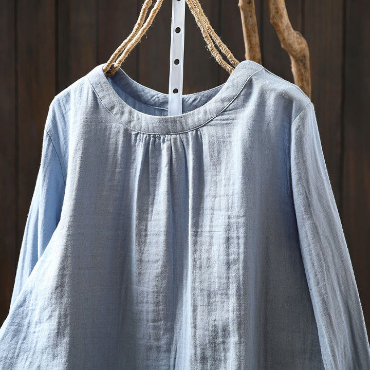 Koszula damska z bawełny z długim rękawem i okrągłym dekoltem z tyłu, zapinana na guziki i ozdobiona Buddha Stones - image 12