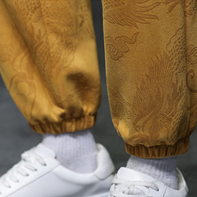 Buddha Stones 2 szt. Wiosenny smok bambusowe chmury męski garnitur Tang z żabą na guziki, bawełniana kurtka z długim rękawem i spodnie z kieszeniami - image 20