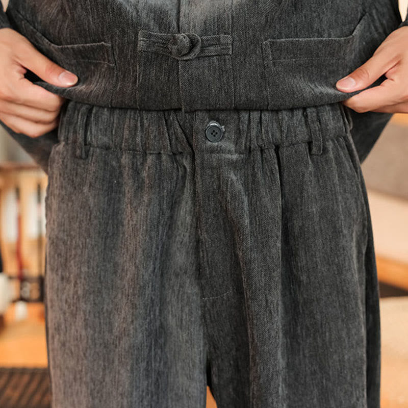 Buddha Stones, 2 szt., zimowy, gruby męski garnitur Tang, zapinany na guziki żabki, bawełniany sztruks, kurtka z długim rękawem i spodnie z kieszeniami - image 20