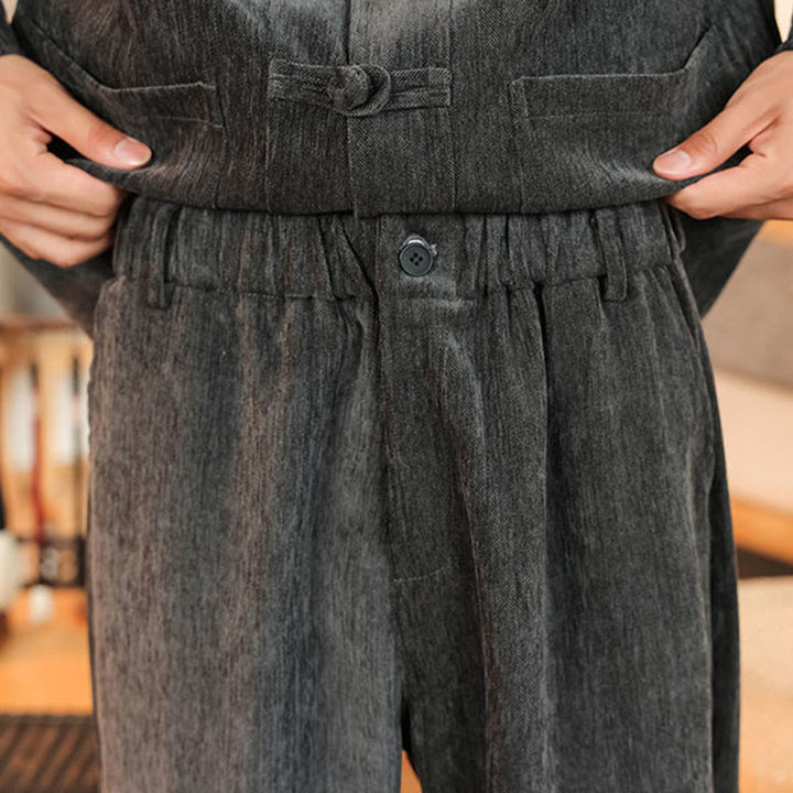 Buddha Stones, 2 szt., zimowy, gruby męski garnitur Tang, zapinany na guziki żabki, bawełniany sztruks, kurtka z długim rękawem i spodnie z kieszeniami - image 20