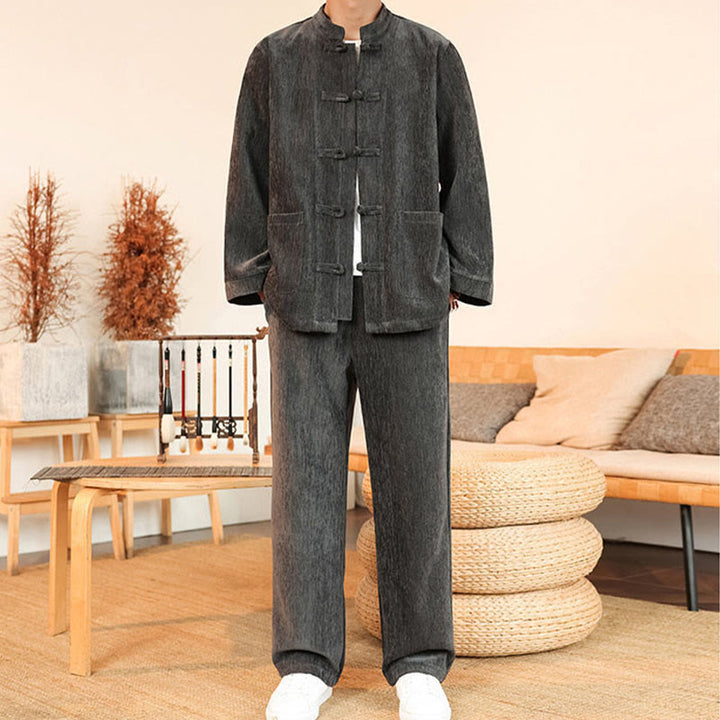 Buddha Stones, 2 szt., zimowy, gruby męski garnitur Tang, zapinany na guziki żabki, bawełniany sztruks, kurtka z długim rękawem i spodnie z kieszeniami - image 13