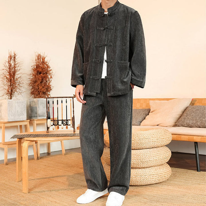 Buddha Stones, 2 szt., zimowy, gruby męski garnitur Tang, zapinany na guziki żabki, bawełniany sztruks, kurtka z długim rękawem i spodnie z kieszeniami - image 14