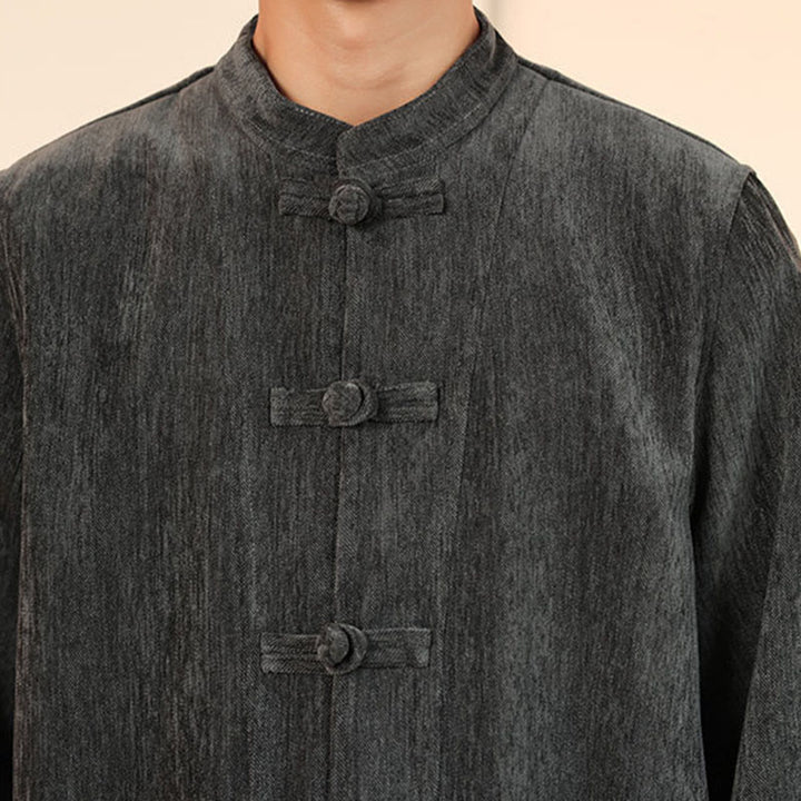 Buddha Stones, 2 szt., zimowy, gruby męski garnitur Tang, zapinany na guziki żabki, bawełniany sztruks, kurtka z długim rękawem i spodnie z kieszeniami - image 19