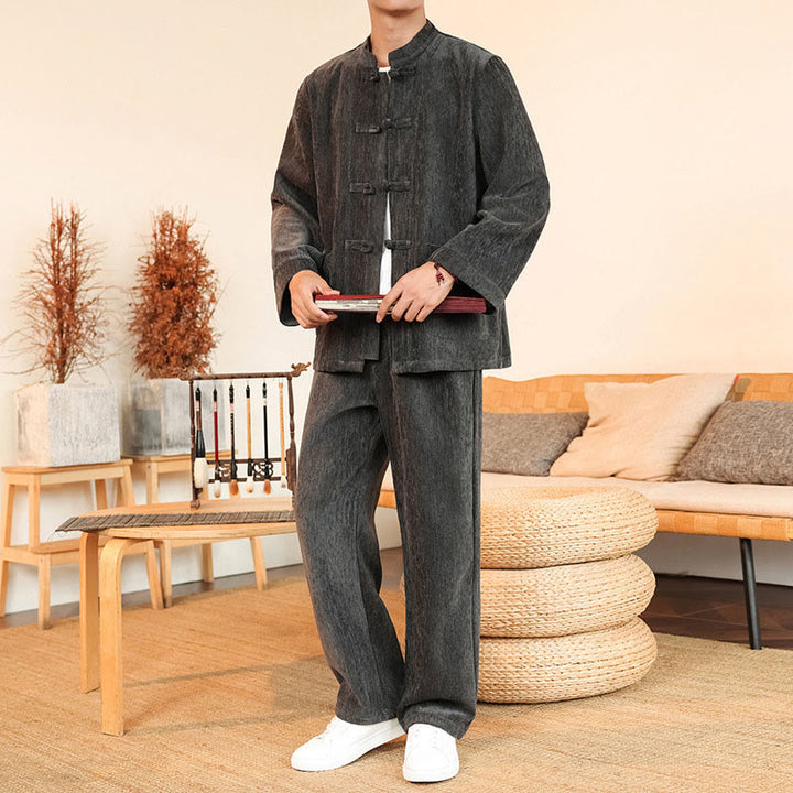 Buddha Stones, 2 szt., zimowy, gruby męski garnitur Tang, zapinany na guziki żabki, bawełniany sztruks, kurtka z długim rękawem i spodnie z kieszeniami - image 10