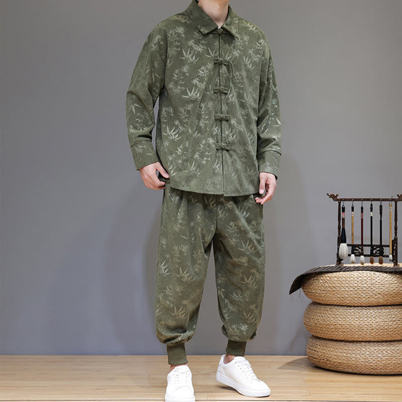 Buddha Stones, 2 szt., zimowy, gruby, bambusowy, męski strój tangowy, zapinany na guziki żabki, bawełniany sztruks, kurtka z długim rękawem i spodnie z kieszeniami - image 5