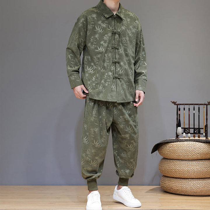 Buddha Stones, 2 szt., zimowy, gruby, bambusowy, męski strój tangowy, zapinany na guziki żabki, bawełniany sztruks, kurtka z długim rękawem i spodnie z kieszeniami - image 5