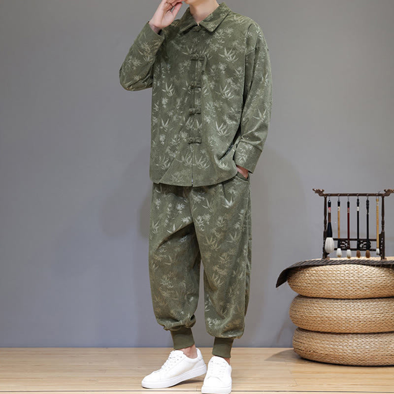 Buddha Stones, 2 szt., zimowy, gruby, bambusowy, męski strój tangowy, zapinany na guziki żabki, bawełniany sztruks, kurtka z długim rękawem i spodnie z kieszeniami - image 4