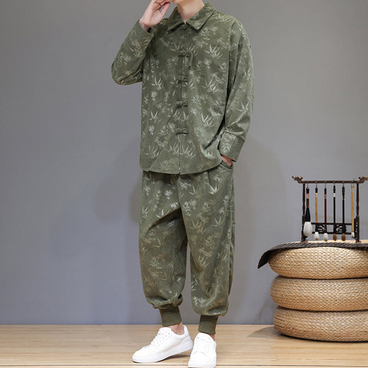 Buddha Stones, 2 szt., zimowy, gruby, bambusowy, męski strój tangowy, zapinany na guziki żabki, bawełniany sztruks, kurtka z długim rękawem i spodnie z kieszeniami - image 4