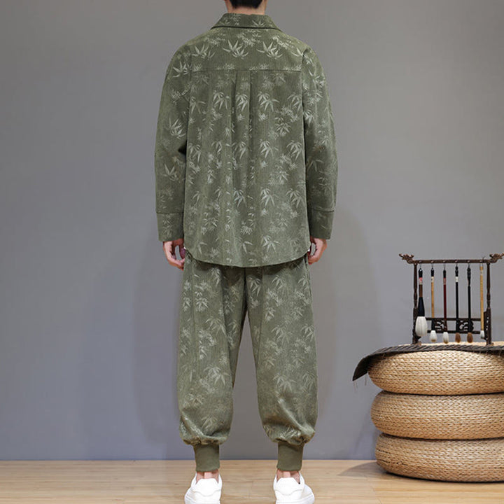 Buddha Stones, 2 szt., zimowy, gruby, bambusowy, męski strój tangowy, zapinany na guziki żabki, bawełniany sztruks, kurtka z długim rękawem i spodnie z kieszeniami - image 3