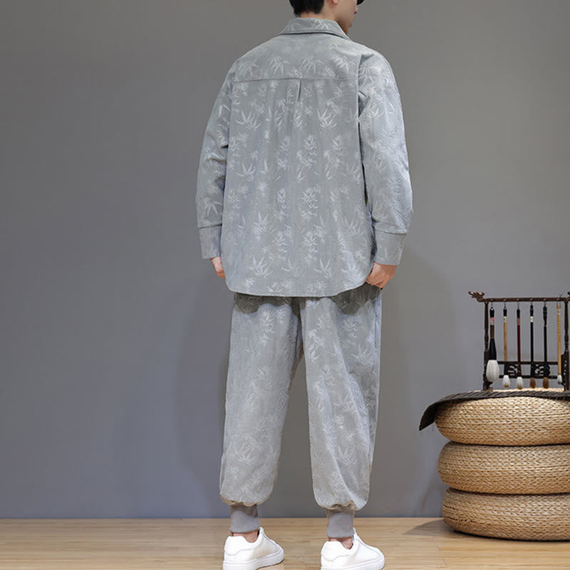 Buddha Stones, 2 szt., zimowy, gruby, bambusowy, męski strój tangowy, zapinany na guziki żabki, bawełniany sztruks, kurtka z długim rękawem i spodnie z kieszeniami - image 11