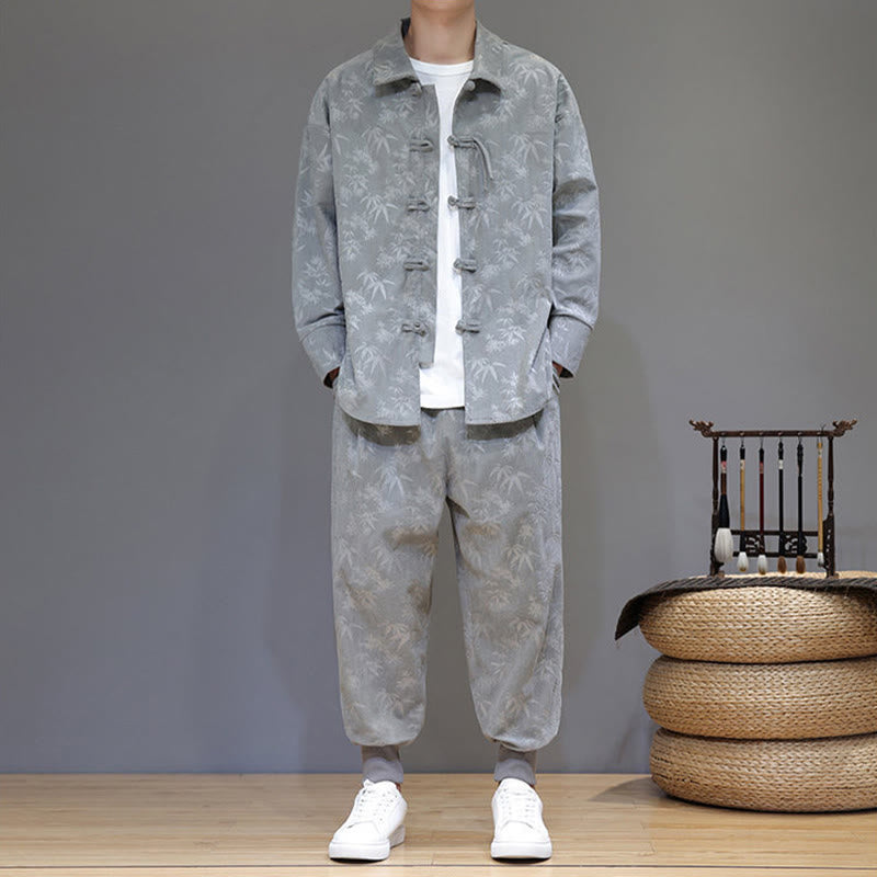 Buddha Stones, 2 szt., zimowy, gruby, bambusowy, męski strój tangowy, zapinany na guziki żabki, bawełniany sztruks, kurtka z długim rękawem i spodnie z kieszeniami - image 9