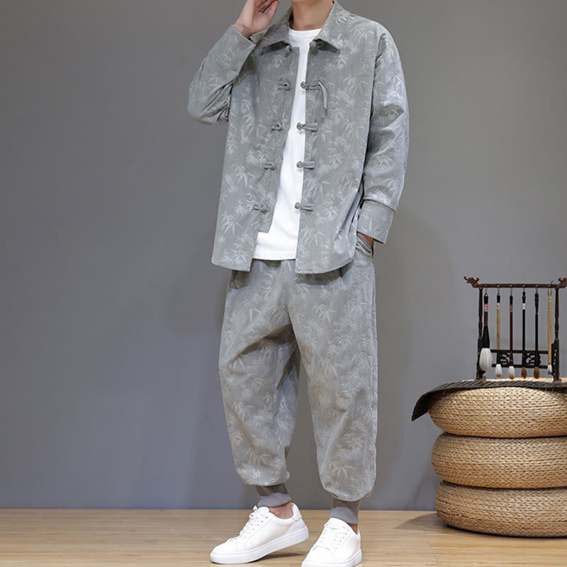 Buddha Stones, 2 szt., zimowy, gruby, bambusowy, męski strój tangowy, zapinany na guziki żabki, bawełniany sztruks, kurtka z długim rękawem i spodnie z kieszeniami - image 17