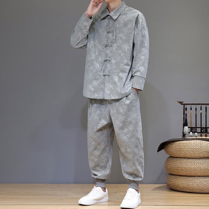 Buddha Stones, 2 szt., zimowy, gruby, bambusowy, męski strój tangowy, zapinany na guziki żabki, bawełniany sztruks, kurtka z długim rękawem i spodnie z kieszeniami - image 10
