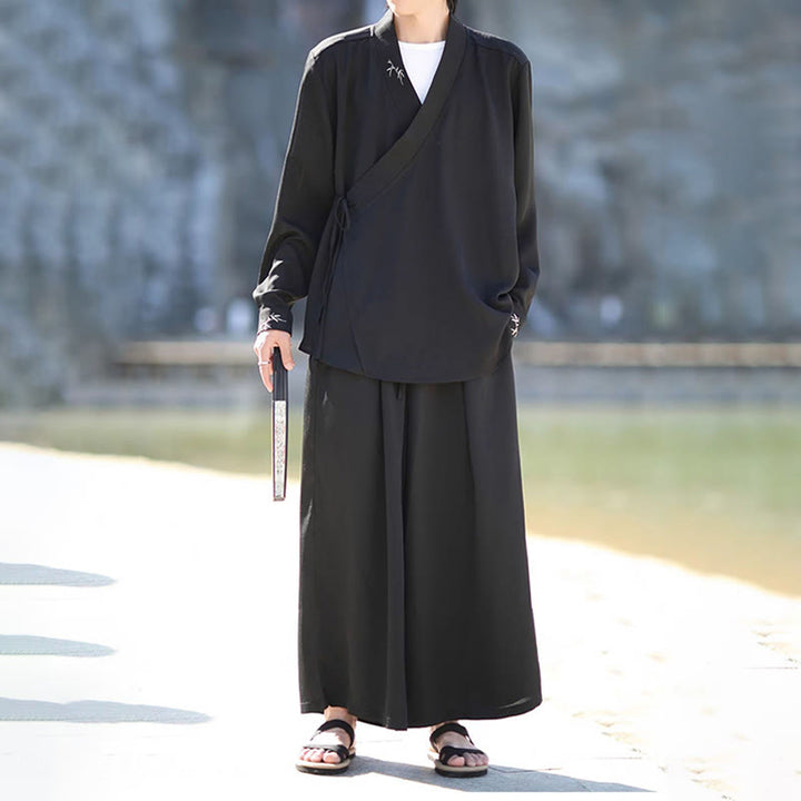 Buddha Stones, 2 szt., jesienne, sznurowane, bambusowe, haftowane, bawełniane, kimono, spodnie do kostek, męskie, z kieszeniami, zestaw do medytacji - image 2