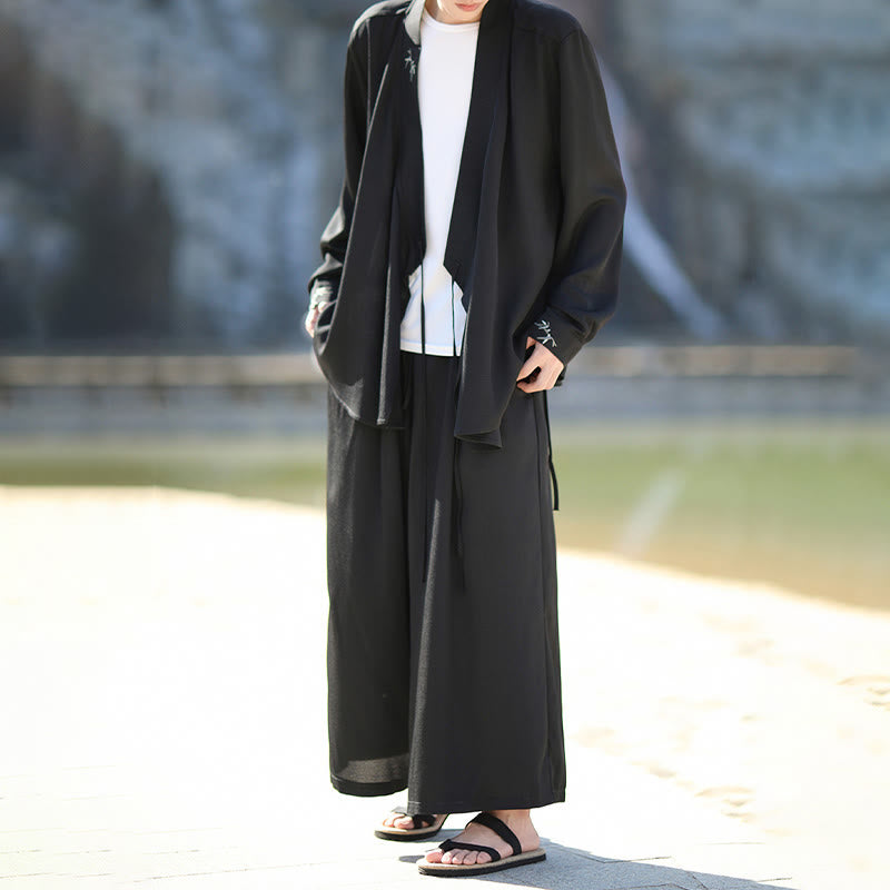 Buddha Stones, 2 szt., jesienne, sznurowane, bambusowe, haftowane, bawełniane, kimono, spodnie do kostek, męskie, z kieszeniami, zestaw do medytacji - image 1